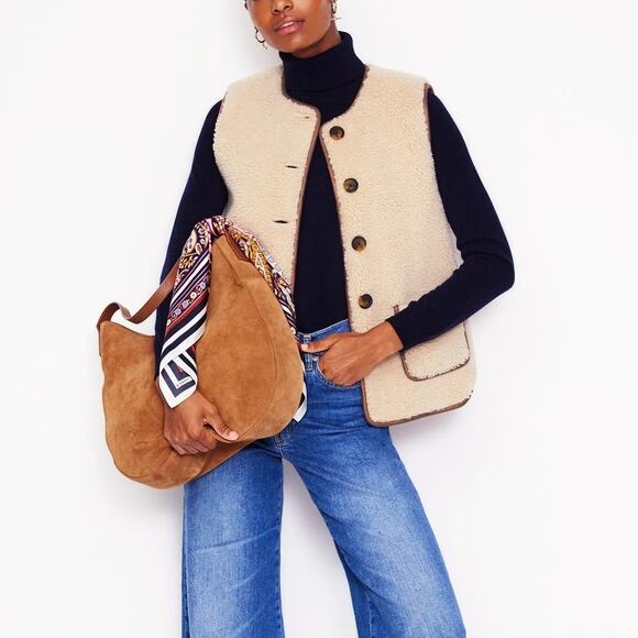 Boden Cream Faux Fur Clerkenwell Borg Button Gilet Vest Size 2 - Picture 2 of 9